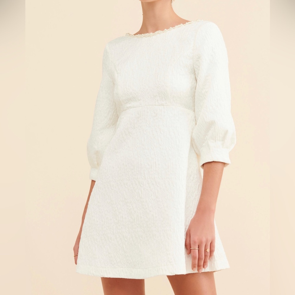 Cream Jacquard Bow Mini Dress, Sz Medium